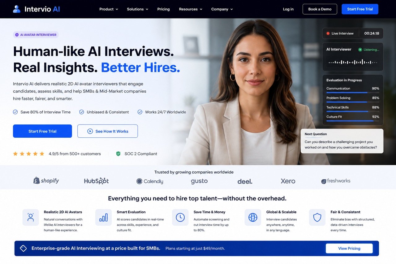 Mock landing page preview of Intervio AI